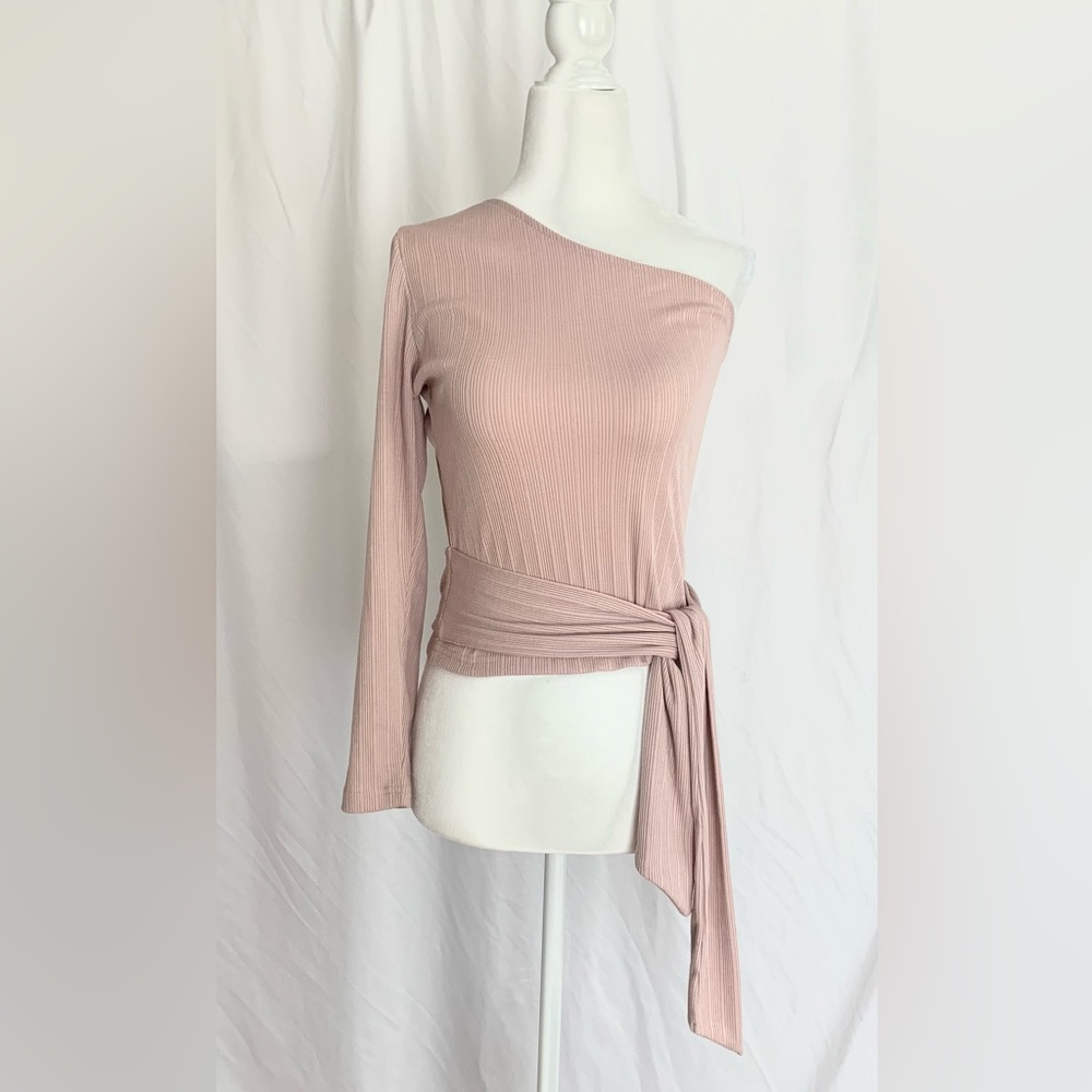 NWOT Pink Lily, One Shoulder, Dusty Pink Crop Top. Size Small